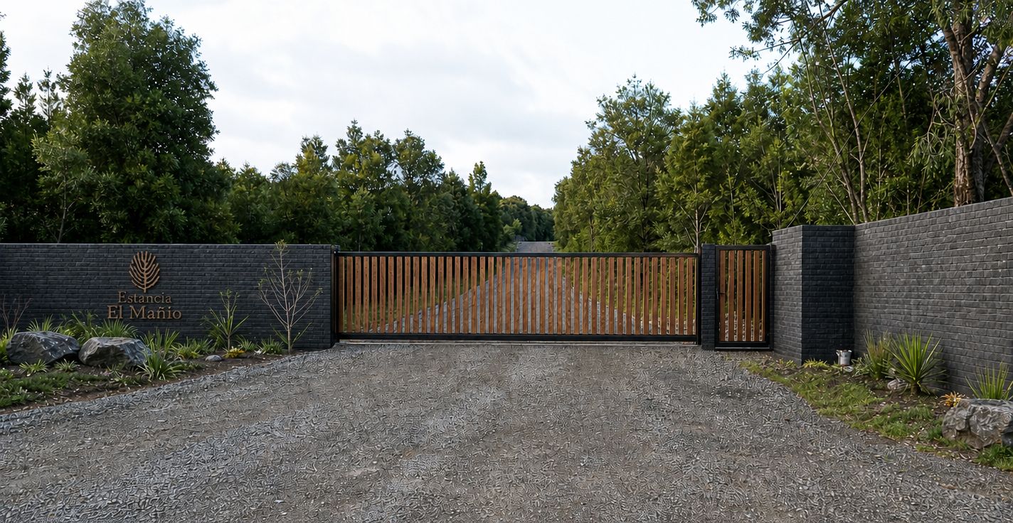 Estancia El Mañio — Render portón acceso